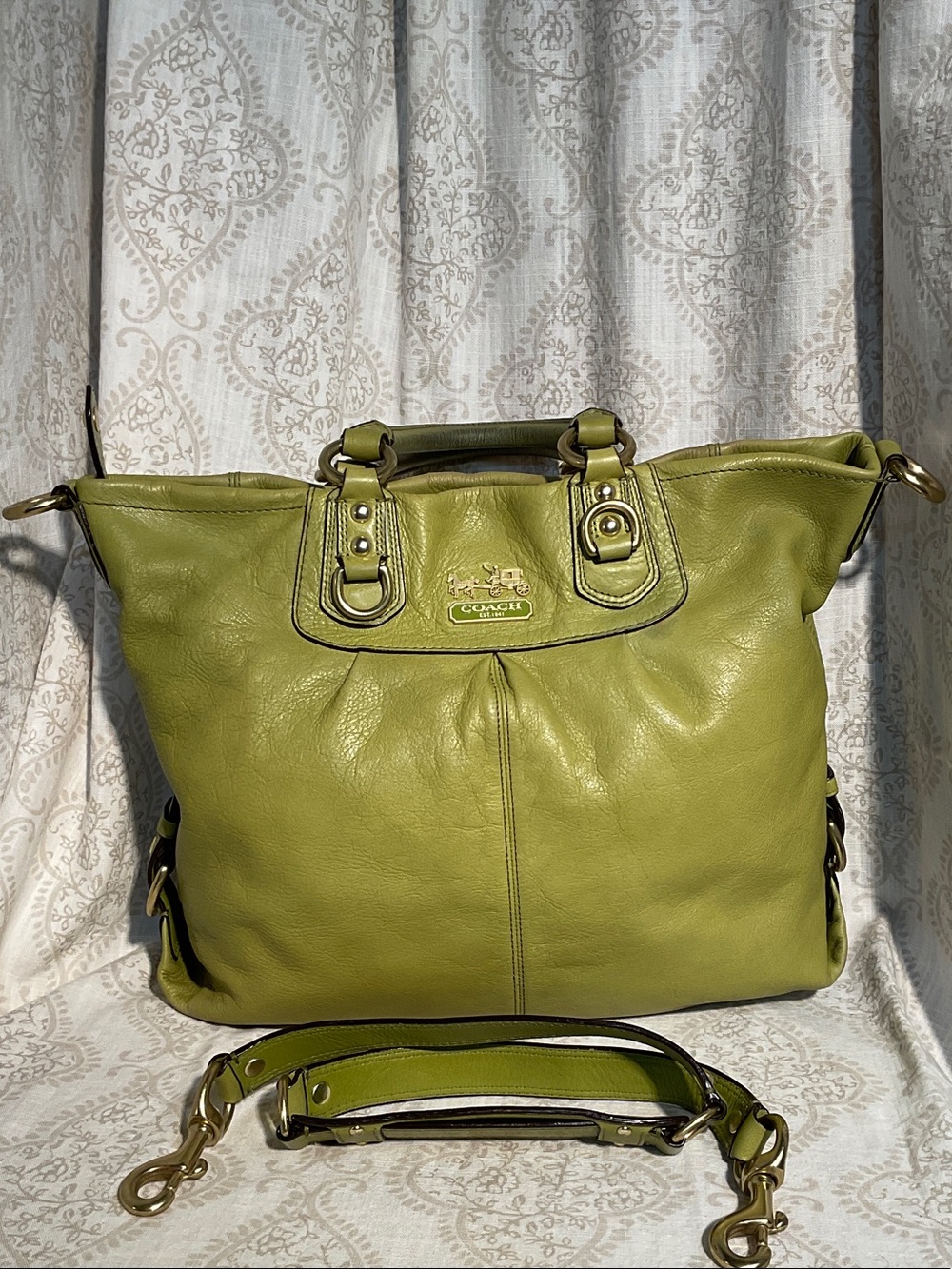 Coach Lime Green Leather Tote with Removable Strap